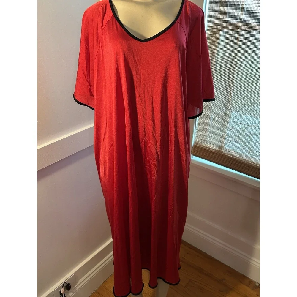 Only Necessities Red Nightgown Nylon Short Flutter Sleeve Long Size 26/28 2X